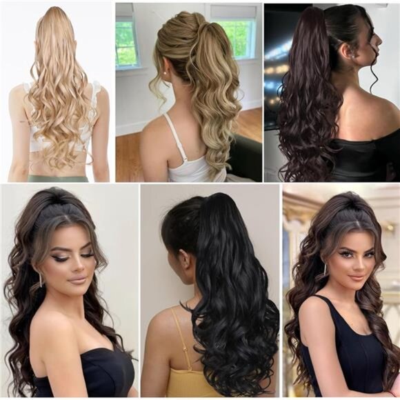 26 Inch Ponytail Extension for Women, Blonde with White Blonde - Picture 6 of 7